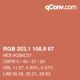 カラーコード: RGB 203.1 108.8 87 | qconv.com