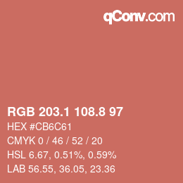 カラーコード: RGB 203.1 108.8 97 | qconv.com