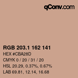 カラーコード: RGB 203.1 162 141 | qconv.com