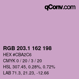 カラーコード: RGB 203.1 162 198 | qconv.com