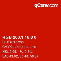 Color code: RGB 203.1 18.8 0 | qconv.com