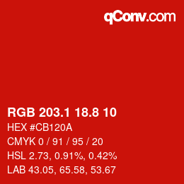 カラーコード: RGB 203.1 18.8 10 | qconv.com