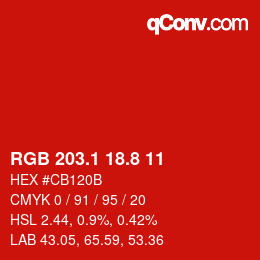 カラーコード: RGB 203.1 18.8 11 | qconv.com