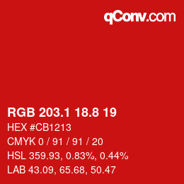 カラーコード: RGB 203.1 18.8 19 | qconv.com