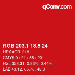 カラーコード: RGB 203.1 18.8 24 | qconv.com