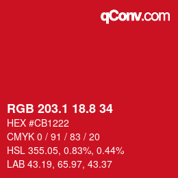 カラーコード: RGB 203.1 18.8 34 | qconv.com