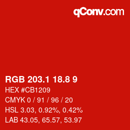 カラーコード: RGB 203.1 18.8 9 | qconv.com