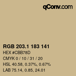 カラーコード: RGB 203.1 183 141 | qconv.com
