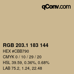 カラーコード: RGB 203.1 183 144 | qconv.com