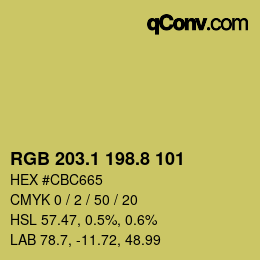 カラーコード: RGB 203.1 198.8 101 | qconv.com