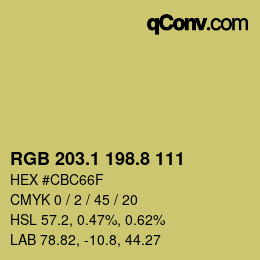 カラーコード: RGB 203.1 198.8 111 | qconv.com