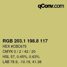 Color code: RGB 203.1 198.8 117 | qconv.com