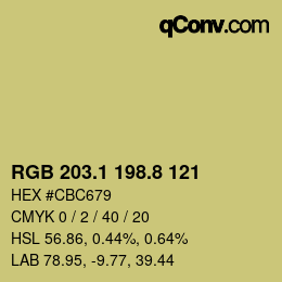 カラーコード: RGB 203.1 198.8 121 | qconv.com