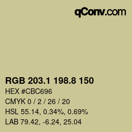 Color code: RGB 203.1 198.8 150 | qconv.com