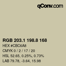 Color code: RGB 203.1 198.8 168 | qconv.com