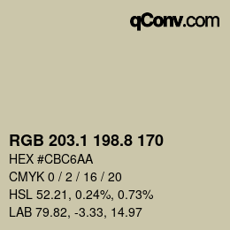 カラーコード: RGB 203.1 198.8 170 | qconv.com