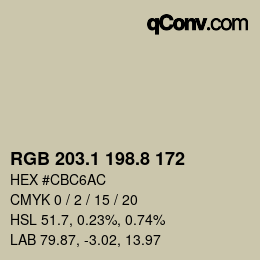 Color code: RGB 203.1 198.8 172 | qconv.com