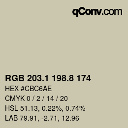 カラーコード: RGB 203.1 198.8 174 | qconv.com