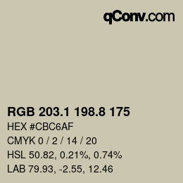 カラーコード: RGB 203.1 198.8 175 | qconv.com