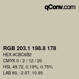 Farbcode: RGB 203.1 198.8 178 | qconv.com