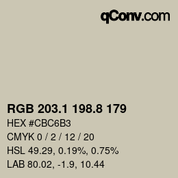 カラーコード: RGB 203.1 198.8 179 | qconv.com