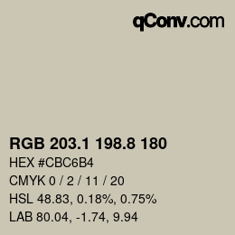 Color code: RGB 203.1 198.8 180 | qconv.com
