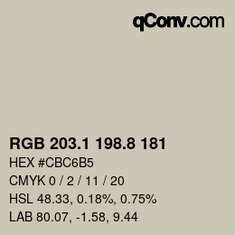 カラーコード: RGB 203.1 198.8 181 | qconv.com