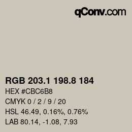 カラーコード: RGB 203.1 198.8 184 | qconv.com