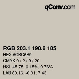 Color code: RGB 203.1 198.8 185 | qconv.com