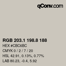 Color code: RGB 203.1 198.8 188 | qconv.com
