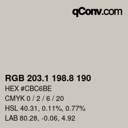 Color code: RGB 203.1 198.8 190 | qconv.com
