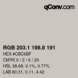 Color code: RGB 203.1 198.8 191 | qconv.com