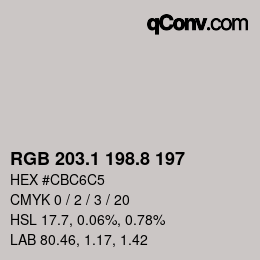 Color code: RGB 203.1 198.8 197 | qconv.com