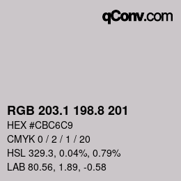 Color code: RGB 203.1 198.8 201 | qconv.com