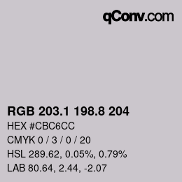 Color code: RGB 203.1 198.8 204 | qconv.com