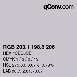Color code: RGB 203.1 198.8 206 | qconv.com