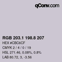 Color code: RGB 203.1 198.8 207 | qconv.com
