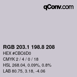 Color code: RGB 203.1 198.8 208 | qconv.com