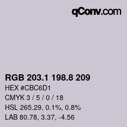 Color code: RGB 203.1 198.8 209 | qconv.com