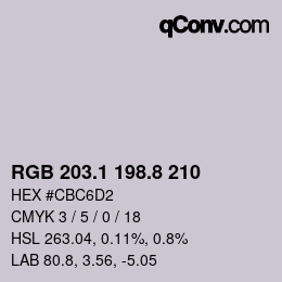 Farbcode: RGB 203.1 198.8 210 | qconv.com