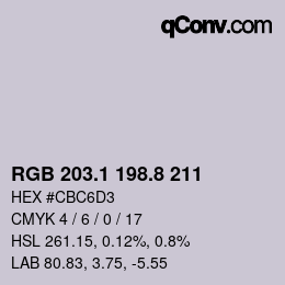 Color code: RGB 203.1 198.8 211 | qconv.com