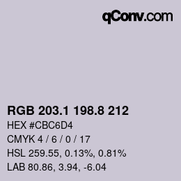 Color code: RGB 203.1 198.8 212 | qconv.com