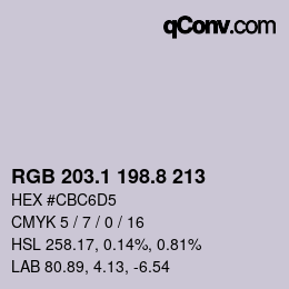 カラーコード: RGB 203.1 198.8 213 | qconv.com
