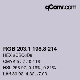 Color code: RGB 203.1 198.8 214 | qconv.com