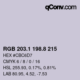 Color code: RGB 203.1 198.8 215 | qconv.com