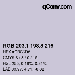 Color code: RGB 203.1 198.8 216 | qconv.com
