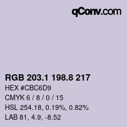 Color code: RGB 203.1 198.8 217 | qconv.com