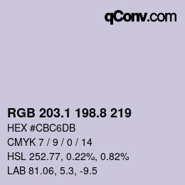 カラーコード: RGB 203.1 198.8 219 | qconv.com