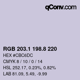 Color code: RGB 203.1 198.8 220 | qconv.com
