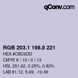 Color code: RGB 203.1 198.8 221 | qconv.com